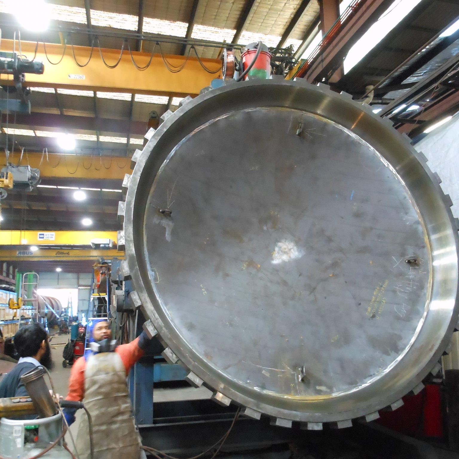 In workshop - door dome partly welded